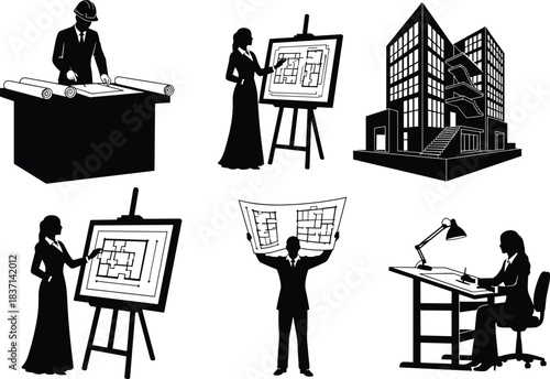 Architectural planning, construction blueprints, engineering development, building design, professional architect, drawing table, house project, skilled workers, modern architecture, interior design, 