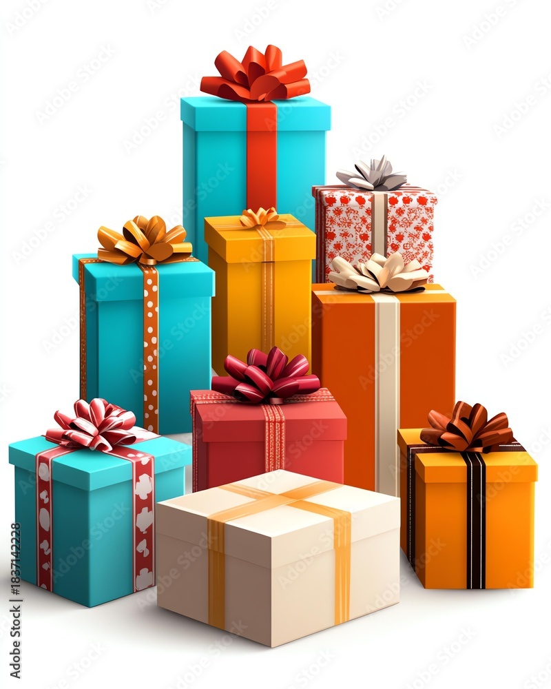 Obraz premium Colorful gift boxes stacked for celebrations.