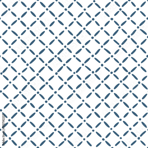 Seamless minimal dotted pattern. Clean geometric repeat with navy elements. Simple modern decorative texture. Vector illustration.