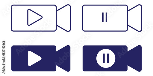 Flat vector illustration, media icons, video symbols, play button, pause icon, camera graphic, film reel, clapperboard icon, video player, streaming design