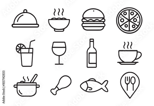 Food and drink line icons for menu restaurant and app design
