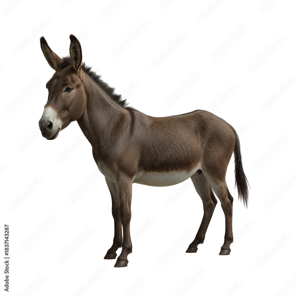 Fototapeta premium Solemn equine portrait: A contemplative mule rendered against a stark black backdrop
