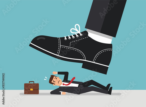 black shoe stepping on businessman, business concept clip art preview