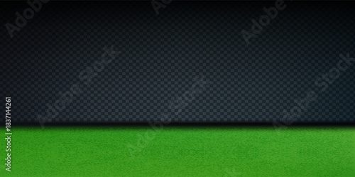 Green grass field sports stadium, Dark scene stage lights concert, spotlights , night view for display soccer game of sport, competition, and entertainment