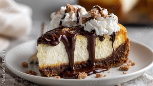 Wallpaper Mural A mouthwatering slice of cheesecake topped with rich chocolate and fluffy whipped cream awaits enjoyment. Torontodigital.ca