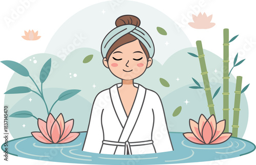 Beauty salon and spa doodle set. Skin care and natural treatment, natural cosmetics concept, time for yourself. Spa with aroma oil, nail file, sleep mask and other care items.	