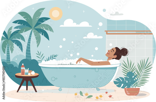 Beauty salon and spa doodle set. Skin care and natural treatment, natural cosmetics concept, time for yourself. Spa with aroma oil, nail file, sleep mask and other care items.	