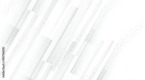 Diagonal white and light grey geometric rectangles and squares create a clean, modern abstract