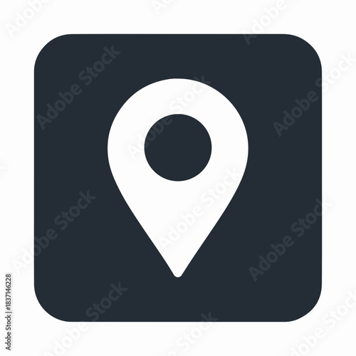 Location pin icon on dark background for navigation, map services, and location-based apps. Location pin is essential for users to find their way easily.