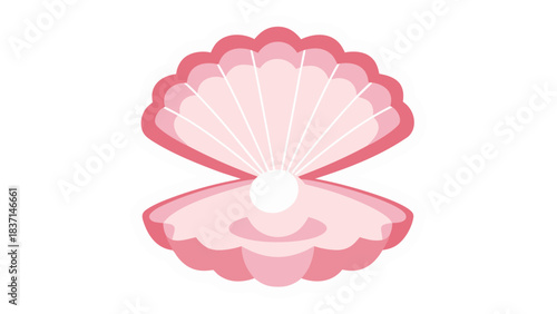 Open Pink Seashell Holding a Single White Pearl Against a Black Background with a White Border