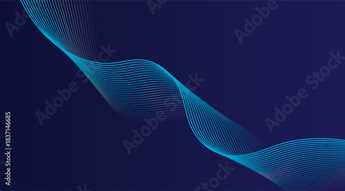 Elegant blue wavy lines flow across a deep navy blue background creating a sophisticated and