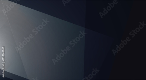 A dark abstract background featuring intersecting geometric planes and soft gradients of charcoal