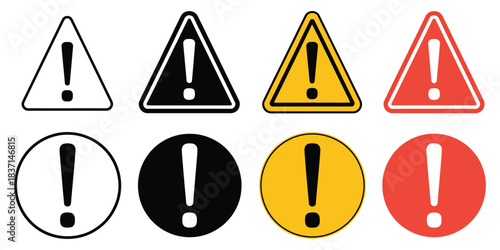 General warning attention sign, featuring exclamation point, alerting to various safety hazards, suitable for general safety icons, industrial warnings, and digital
