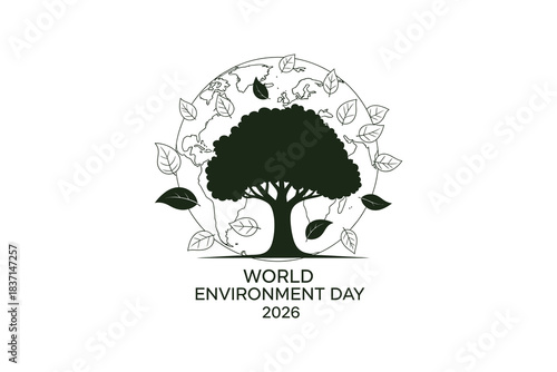 World environment day tree silhouette with falling leaves and intricate background