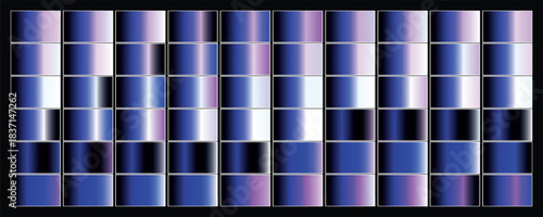 A grid of rectangular swatches displays a spectrum of deep blues, purples, and whites with smooth