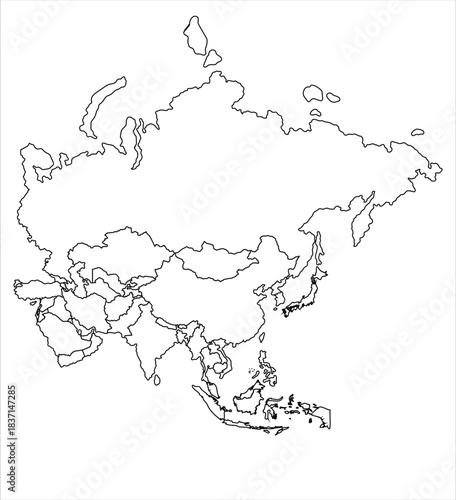 Outline map of Asia continent simple vector illustrat