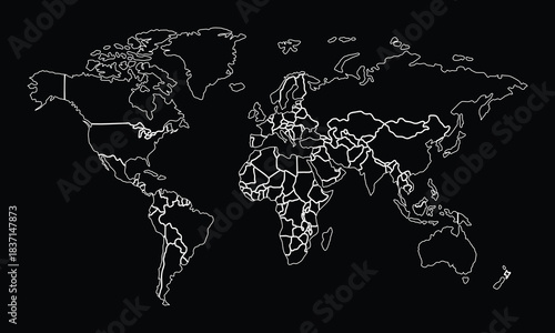 World map outline with country borders clean vector i