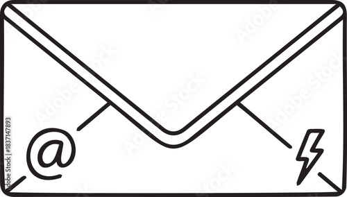 Email Envelope with Lightning Bolt and At Symbol Icon on White Background
