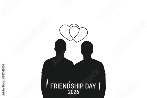 Silhouettes of two friends with intertwined hearts celebrating friendship day