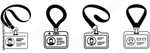 Black and White Icon of Stacked Identification Cards with symbols, Identification Icon Isolated Sign Symbol Vector on White Background.