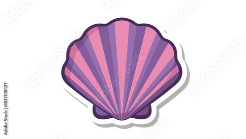 Pink And Purple Striped Scallop Shell Illustration Isolated On Black Background With White Border