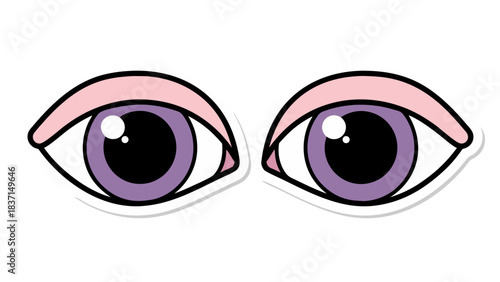 Pair Of Light Purple Eyes With Light Pink Eyelids And White Pupils Against A Black Background Close Up Simple Vector Illustration