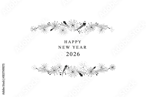 Elegant hand drawn floral border with happy new year 2020 greeting