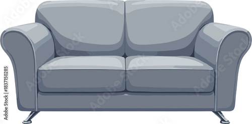 Cozy gray sofa illustration with soft cushions and modern design, perfect for interior decor visuals, furniture catalogs, home comfort concepts, and lifestyle graphics