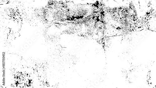 Grunge overlay layer. Abstract black and white vector background. Monochrome vintage surface with dirty pattern in cracks, spots, dots. Old wall in dark horror style design