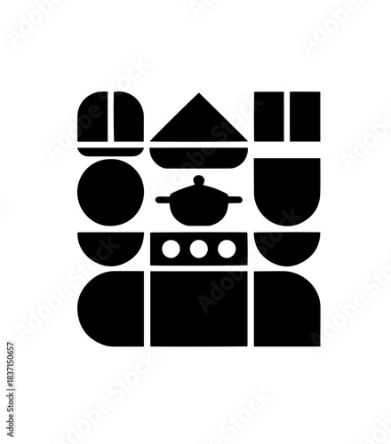 Abstract template logo design with house and fork and spoon. Vector illustration
