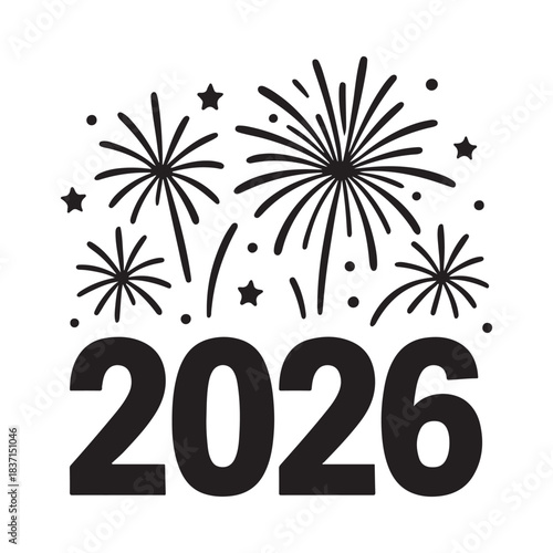 2026 new year celebration with fireworks and stars, festive event illustration
