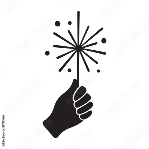 Simple graphic icon of hand holding a sparkling light for festive moments