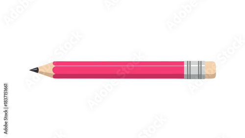 Pink Colored Pencil with Eraser and Sharpened Tip on a Black Background Simple Drawing Tool for Writing and Sketching Studio Shot Isolated Object
