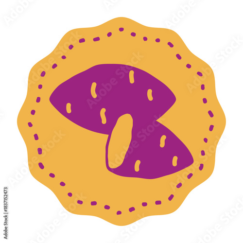 黄色い背景とさつまいものイラストのラベルシール素材