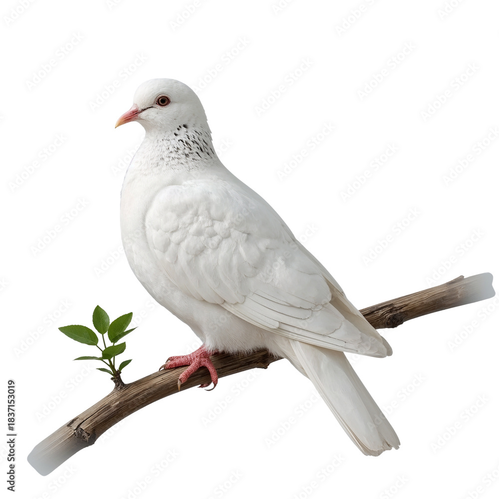 Obraz premium Serene white dove perched gracefully on a branch against a deep ebony background stillness