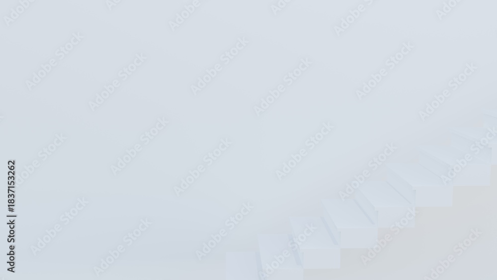 Obraz premium Minimalist 3D render of white abstract stairs rising diagonally on a soft, bright background. Modern clean design suitable for concepts of growth, progress, future, and business visuals