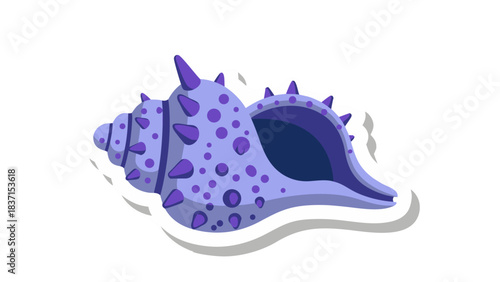 Pixel Art Illustration of a Spiky Lavender Seashell with Dark Blue Interior and Purple Spots on a White Border Against a Black Background