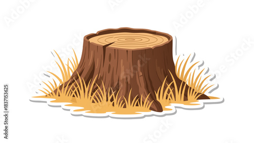 Pixel Art Illustration of a Rustic Tree Stump Surrounded by Dry Grass on a Transparent Background