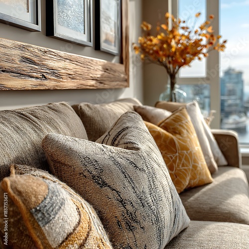 Harmonious plant and art arrangement on a floating shelf high resolution picture