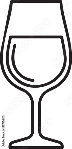 Wine Glass Icon on White Background, Simple Line Art, Isolated