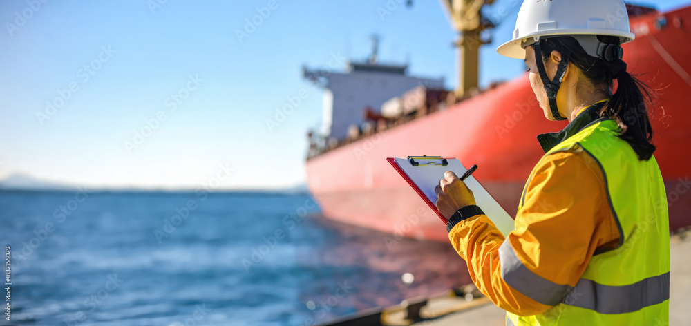 Naklejka premium 港湾の女性検査官