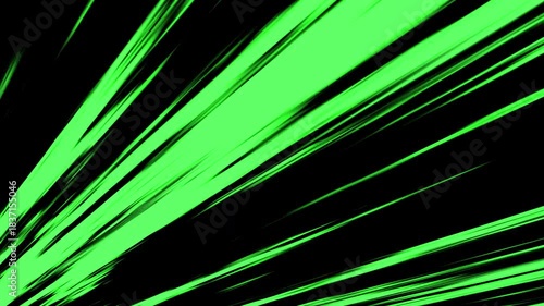 Vivid green anime-style speed lines streak across a dark background, creating dynamic motion and energetic impact ideal for action visuals and fast transitions.