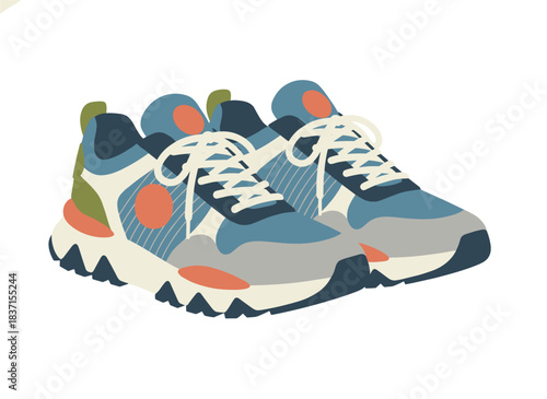 A pair of contemporary sneakers: sleek, comfy trainers that blend sportswear with casual urban style, suitable for unisex fashion, presented as a flat vector illustration on a white background