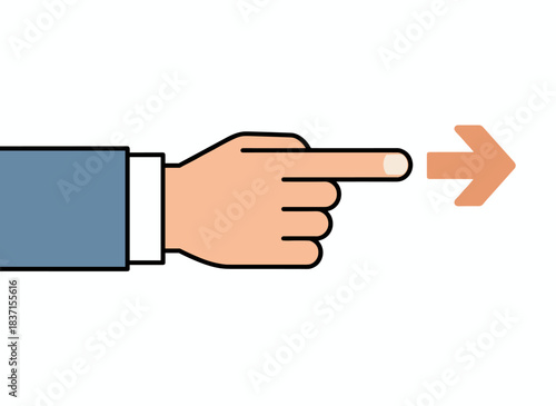 A hand with its index finger extended, pointing toward the right icon, the forefinger indicating direction, the arm acting as a pointer, rendered as a flat vector illustration on a white background