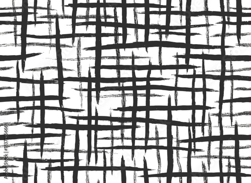 A seamless background featuring a striped pattern, irregular brushstroke lines, grunge texture, and rough black‑and‑white ink strokes, suitable for endless printing on wrapping paper and textiles