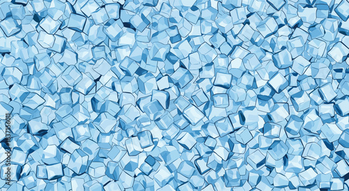 Refreshing textured background featuring a dense scattering of numerous light blue, irregularly shaped ice cubes, creating a cool pattern.