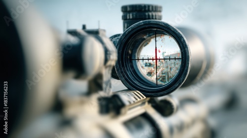 Close up of a rifle scope sight