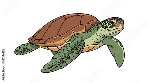 Pixel Art Sea Turtle Floating Gracefully in Water with Brown Shell and Green Skin Detail on Black Background