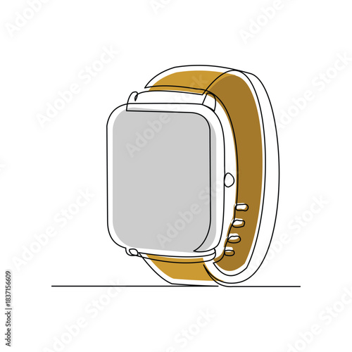 Continuous single line sketch drawing of digital and analog wrist watch. One line art of watches time clock vector illustration editable stroke