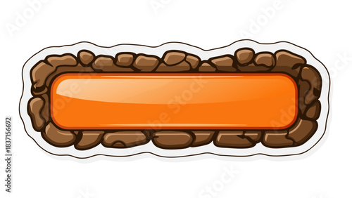 Pixel Art Orange Button Surrounded by Brown Rocks and Soil Elements Over Transparent Background Graphic Design